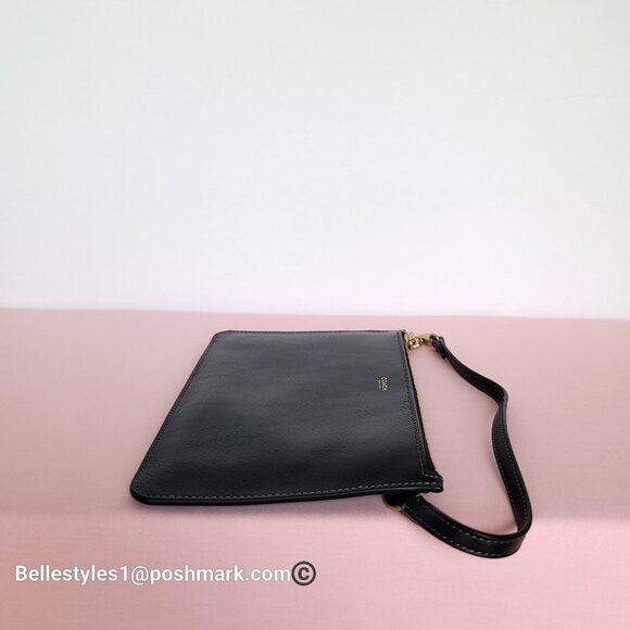 COACH New York Natural Grain Leather Top-Zip Pouch with Dog-clip Leash -Black ⭐ - Picture 12 of 16